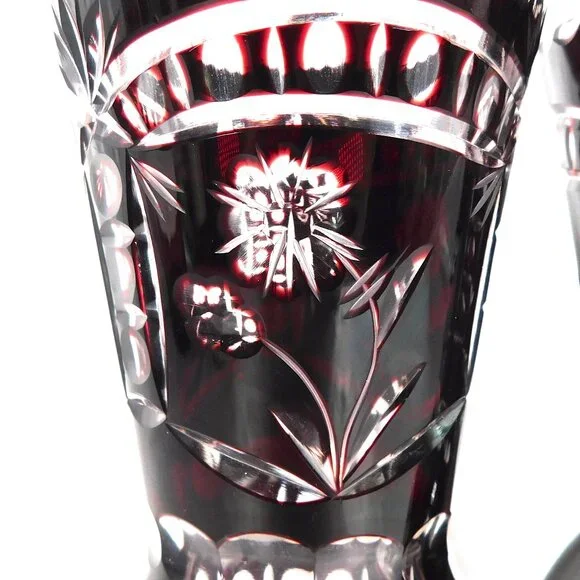 Pair of Two Small Red Cut to Clear Vases # 25597